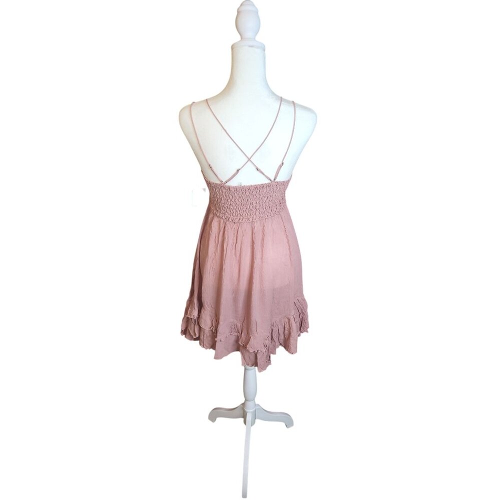Free People Intimately Lace & Ruffle Mini Dress Rose Pink S - Picture 4 of 7